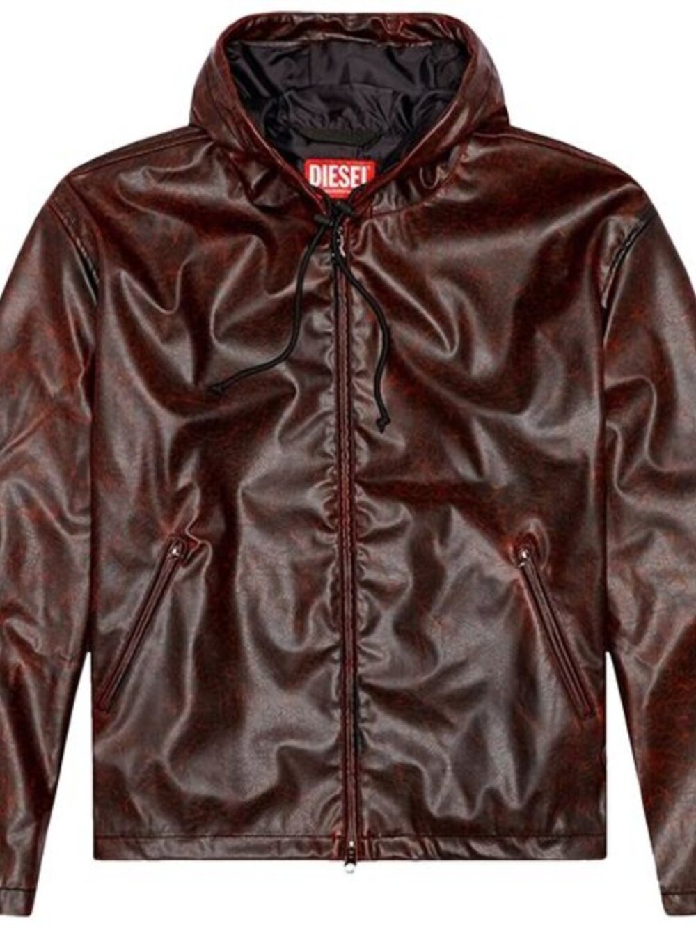 NWT DIESEL J-RAM Faux Leather Hooded Jacket in Burgundy Red Size 50
